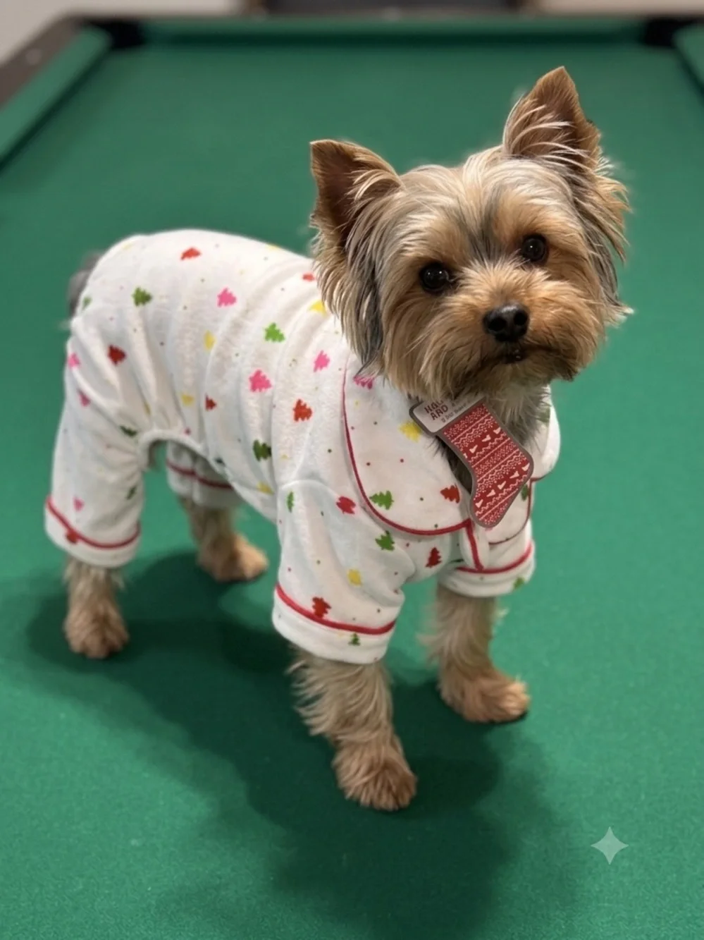 Size S Holiday Tree Print White Dog Pajamas with Red Trim